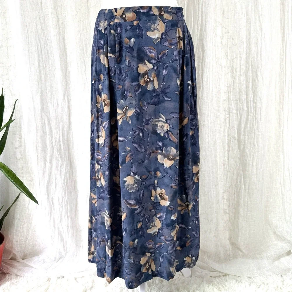 Vtg 90s Dark Floral Maxi Skirt 18 XL Cottagecore Whimsigoth Romantic Watercolor